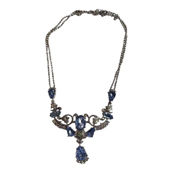 Silver-Tone Necklace Statement Art Deco Style Blue Rhinestones Avon Nina Ricci - Picture 4 of 7
